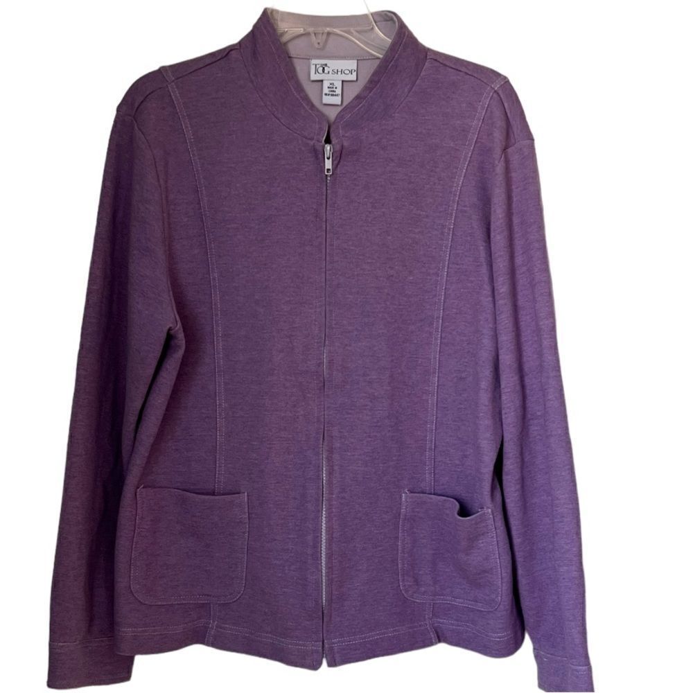 The Tog Shop Lavender Long Sleeve Cotton Blend Sweater Zipper Jacket sz XL
